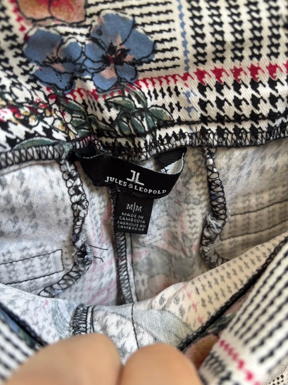 Jules & Leopold Floral Houndstooth Pull-On Ankle Pants, Size Med, EUC - Picture 3 of 4